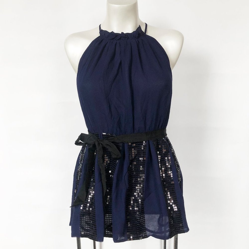 XXI boutique Silk Sequin Striped Peplum Top